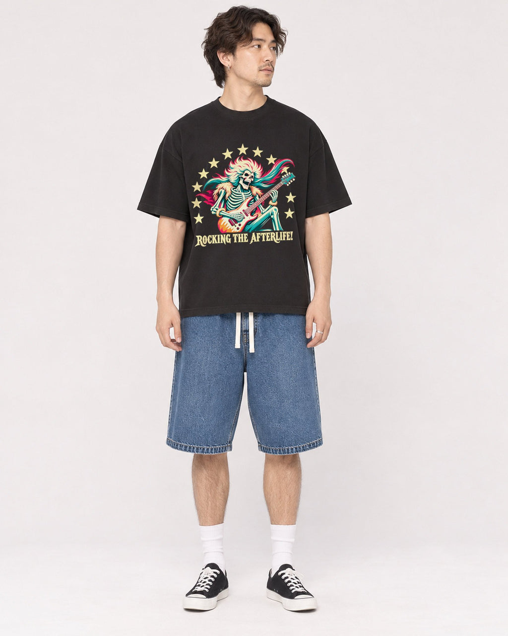 Mockup Boxy Heavyweight Tee Black male full-body 03