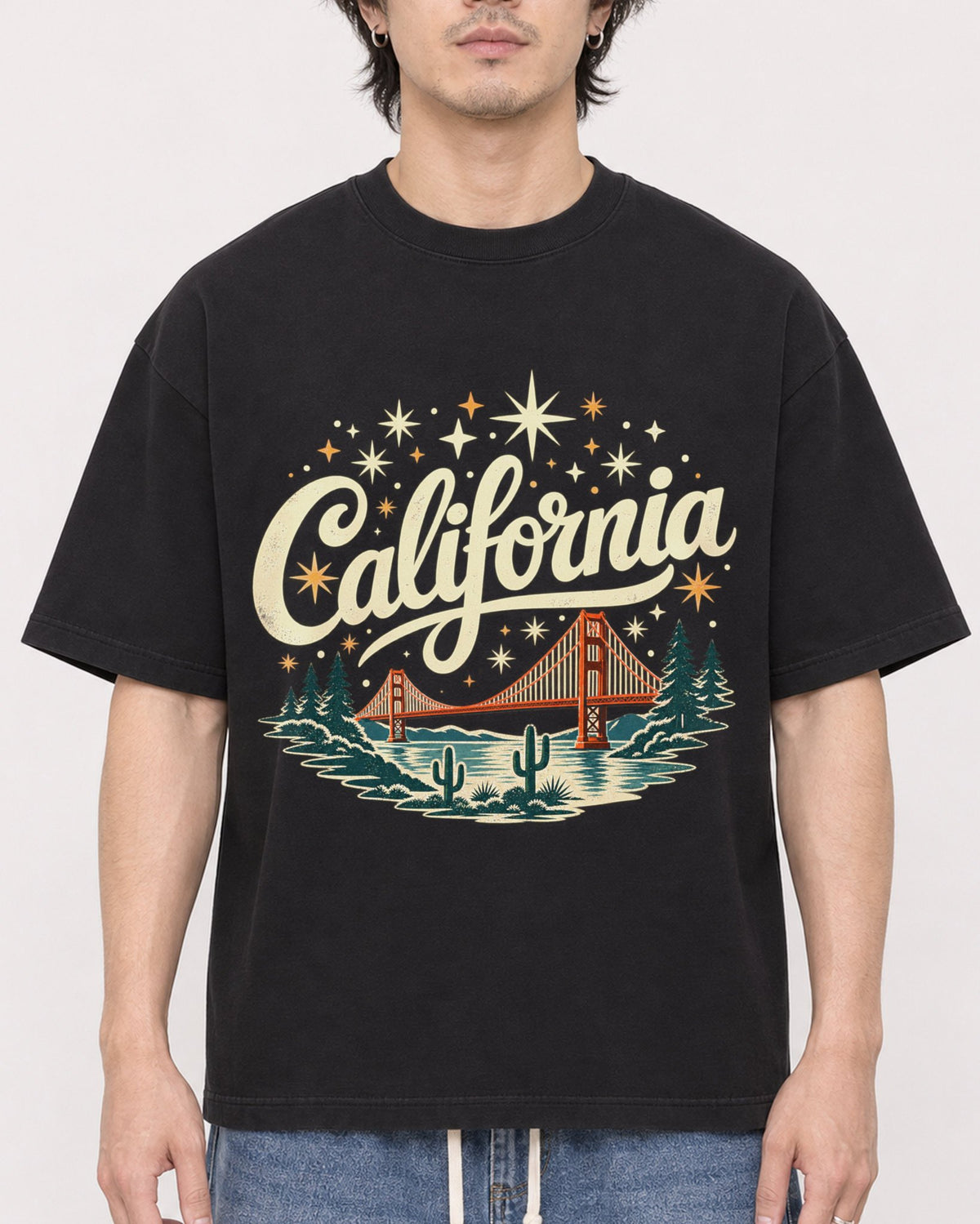 Mockup Boxy Heavyweight Tee Black male close-up 03