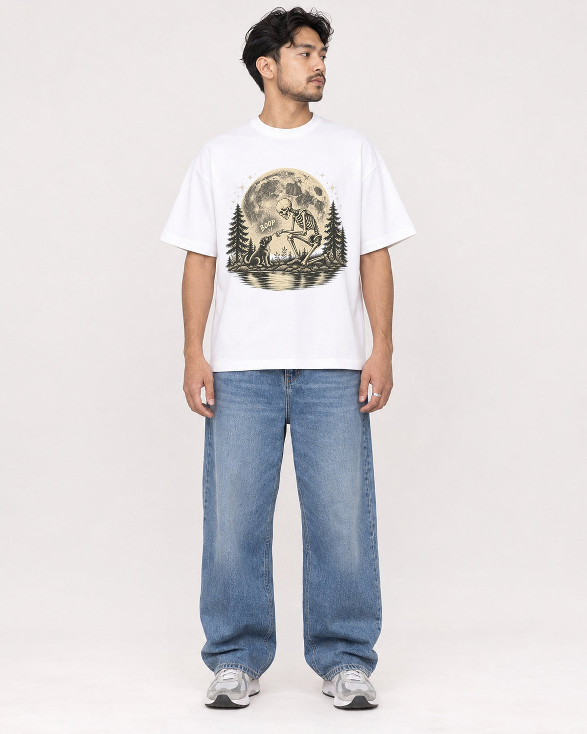 Mockup Boxy Heavyweight Tee White male full-body 02