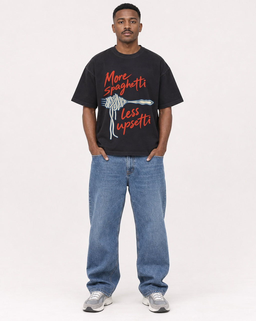 Mockup Boxy Heavyweight Tee Black male full-body 14