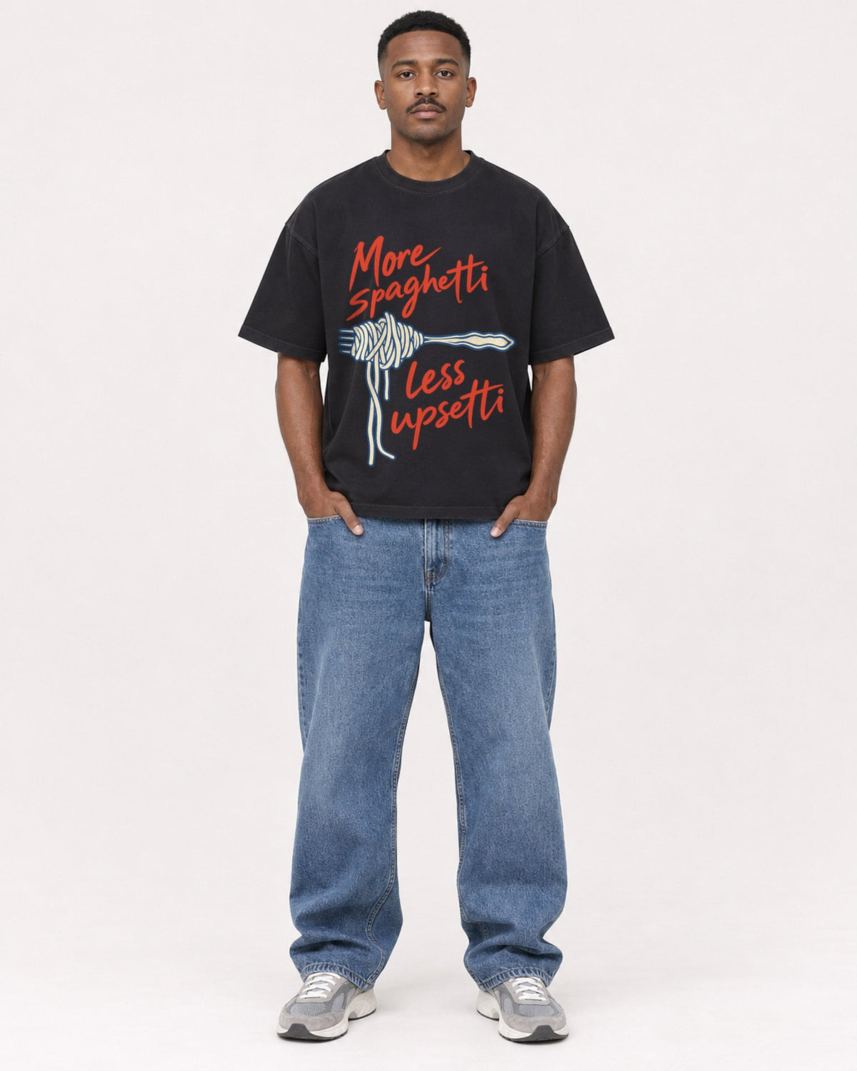 Mockup Boxy Heavyweight Tee Black male full-body 14