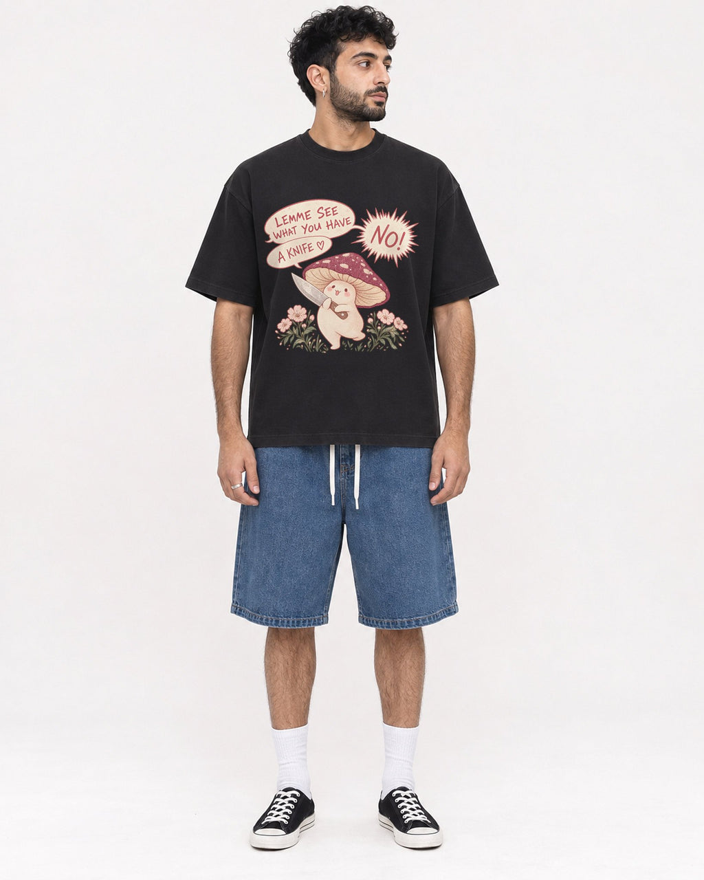 Mockup Boxy Heavyweight Tee Black male full-body 07