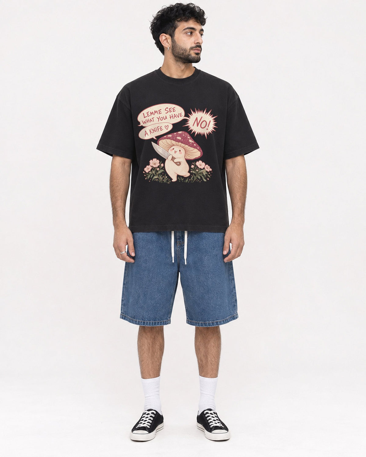 Mockup Boxy Heavyweight Tee Black male full-body 07