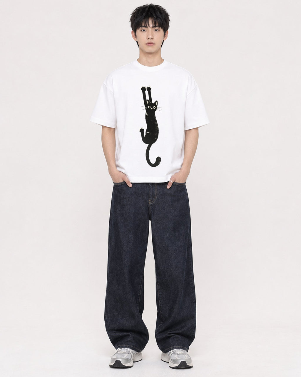 Mockup Boxy Heavyweight Tee White male full-body 01