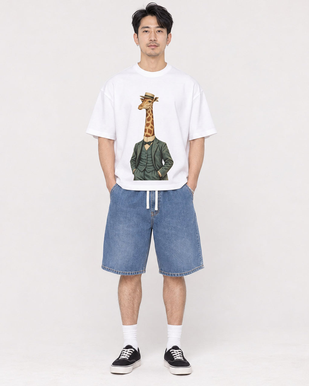 Mockup Boxy Heavyweight Tee White male full-body 13