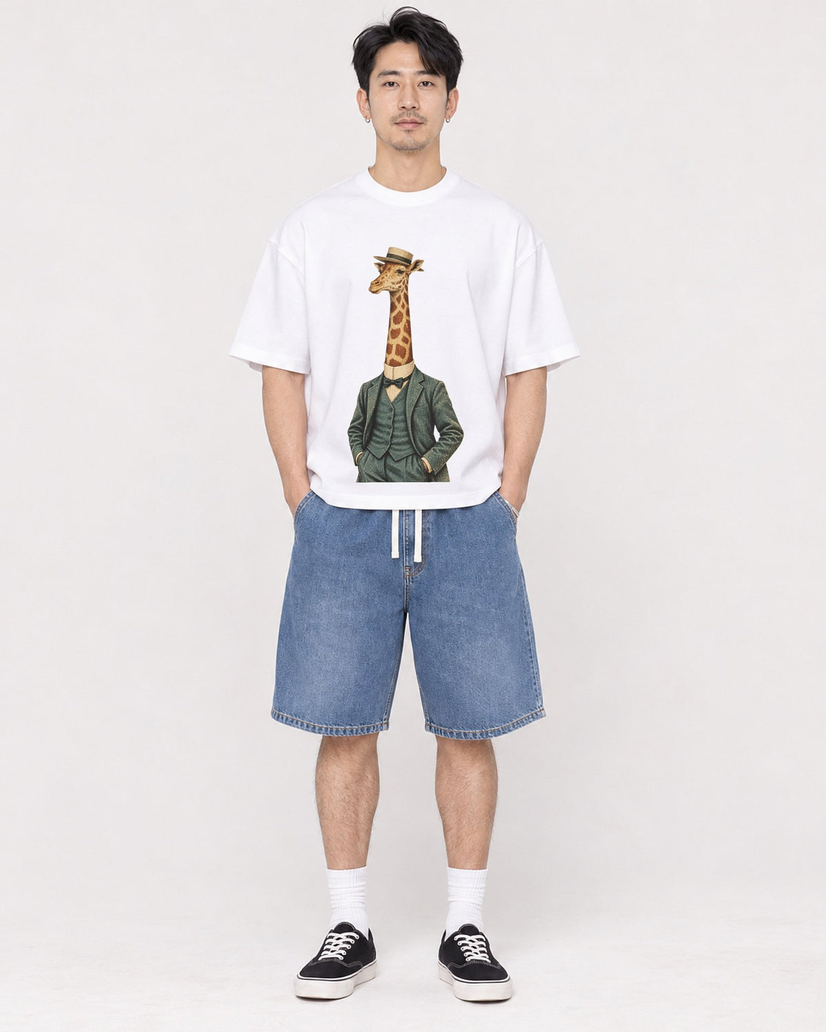 Mockup Boxy Heavyweight Tee White male full-body 13