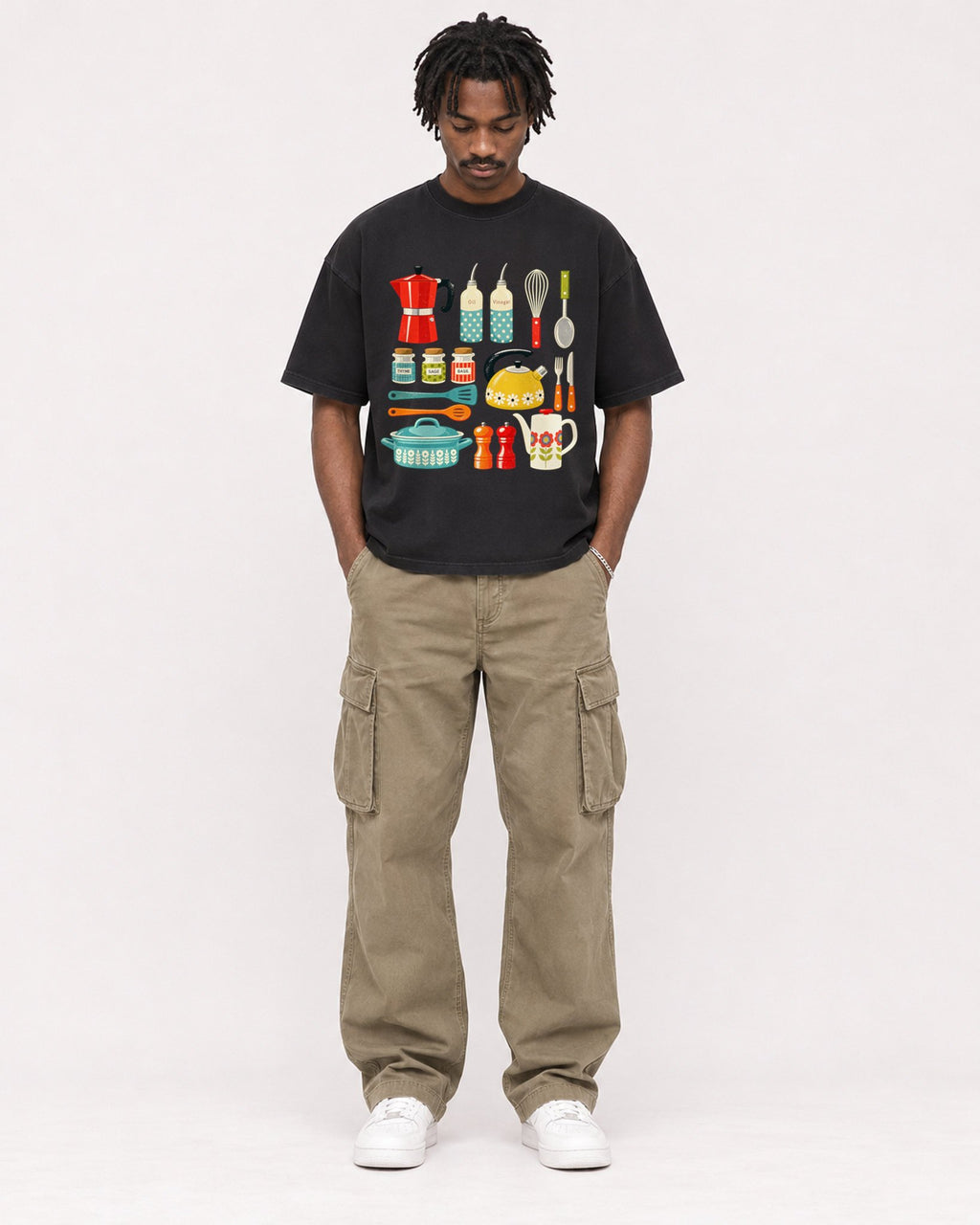 Mockup Boxy Heavyweight Tee Black male full-body 04