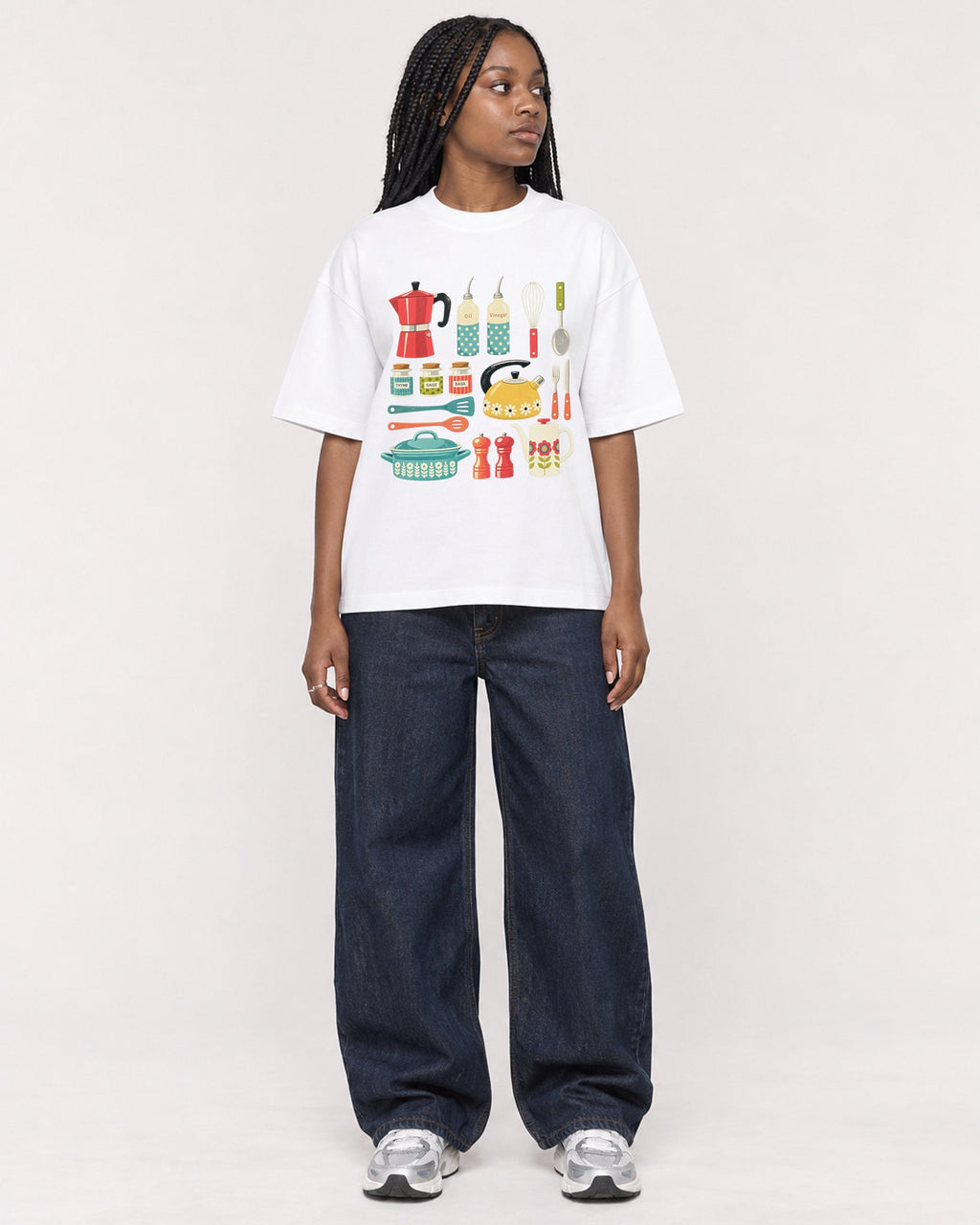 Mockup Boxy Heavyweight Tee White female full-body 04