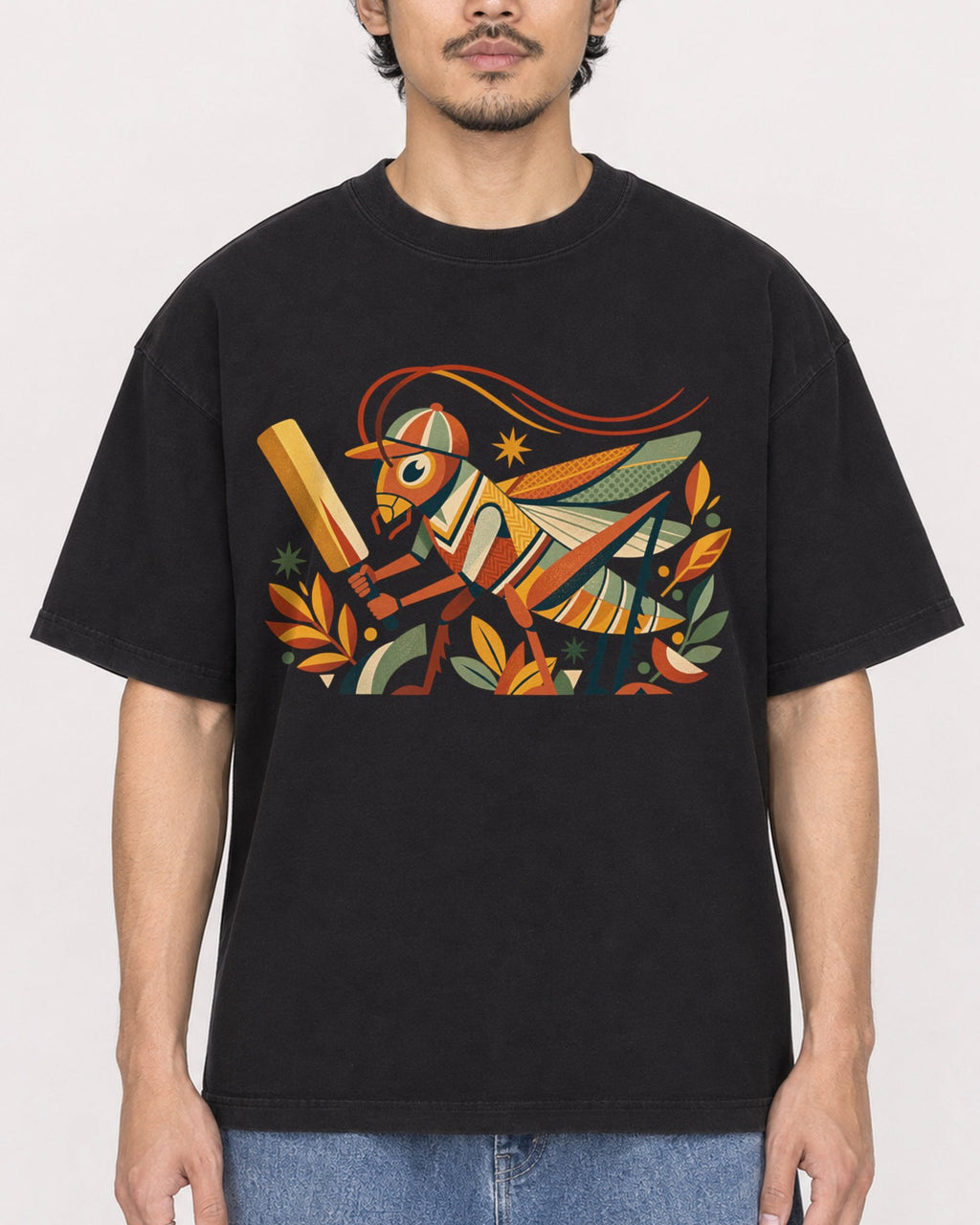 Mockup Boxy Heavyweight Tee Black male close-up 02