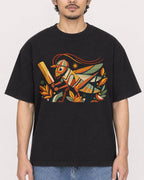Mockup Boxy Heavyweight Tee Black male close-up 02