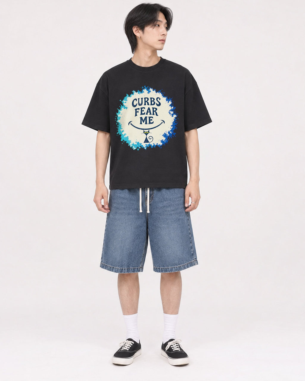 Mockup Boxy Heavyweight Tee Black male full-body 11