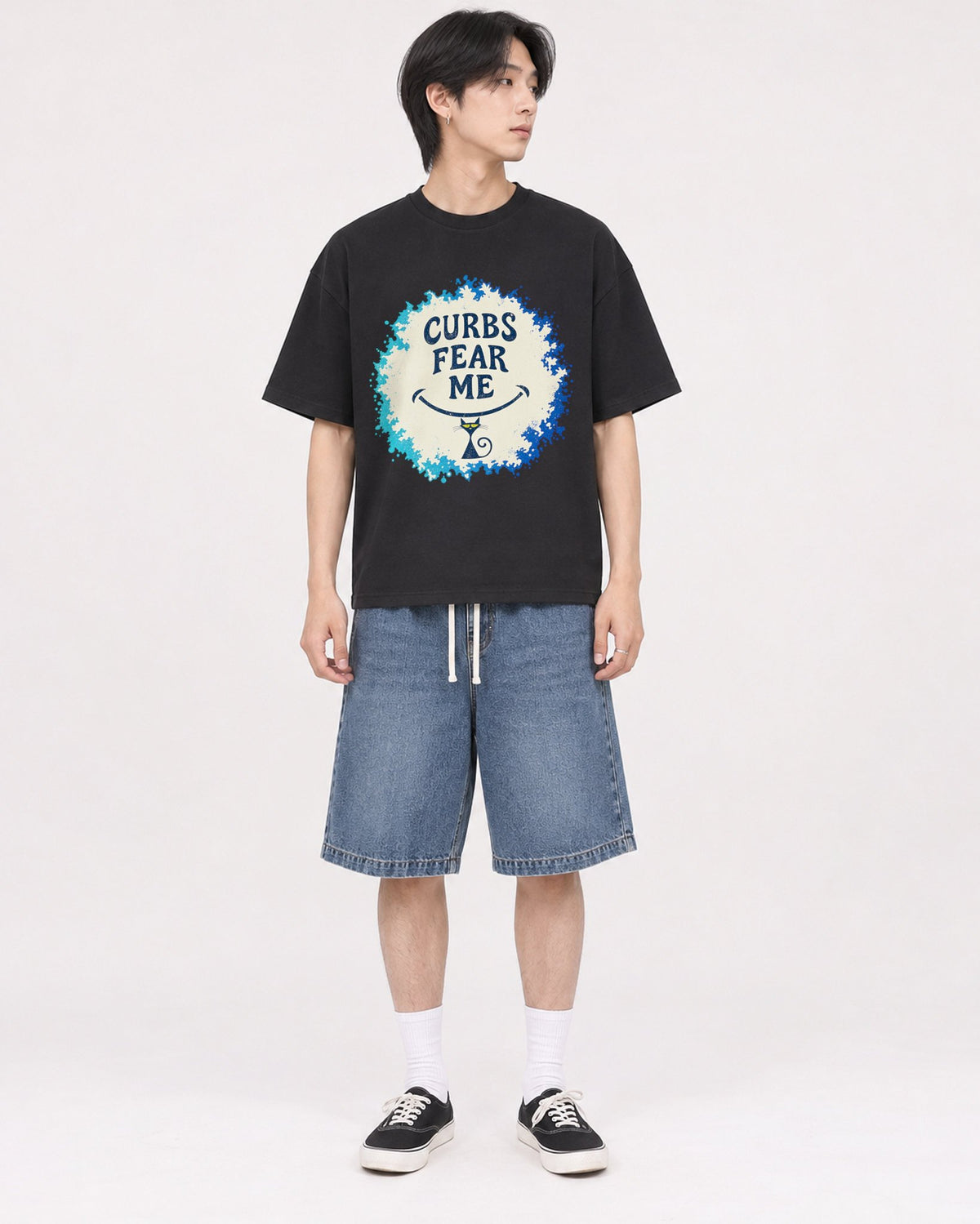 Mockup Boxy Heavyweight Tee Black male full-body 11