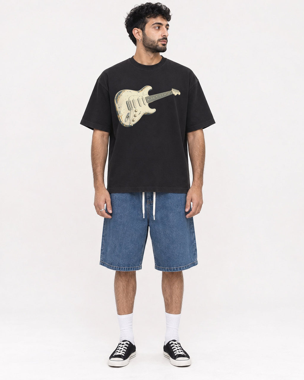 Mockup Boxy Heavyweight Tee Black male full-body 07