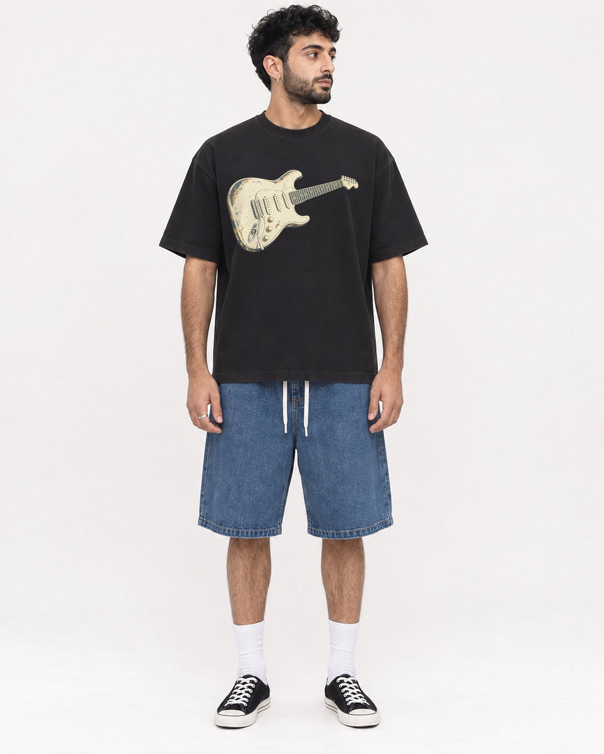 Mockup Boxy Heavyweight Tee Black male full-body 07