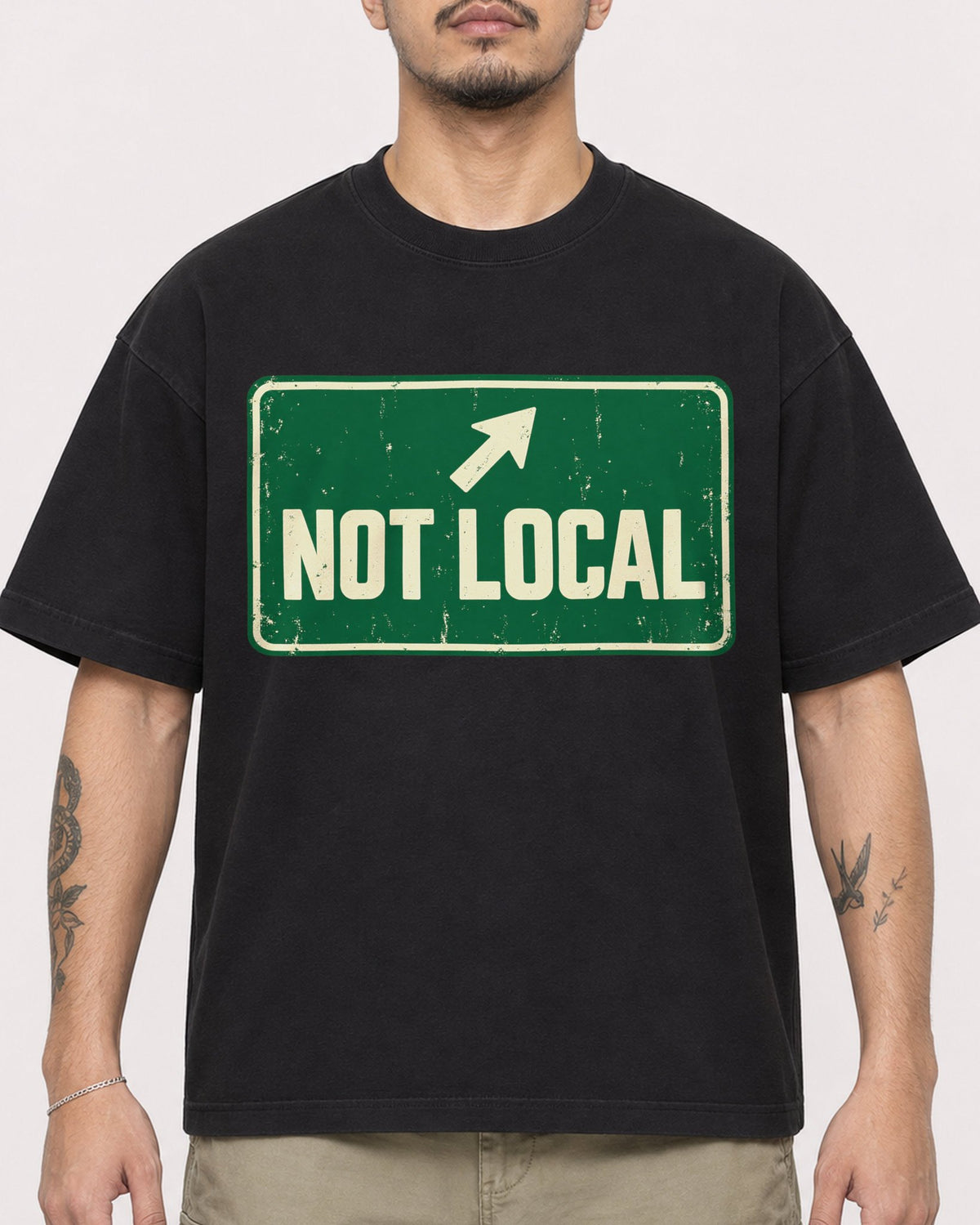 Mockup Boxy Heavyweight Tee Black male close-up 12