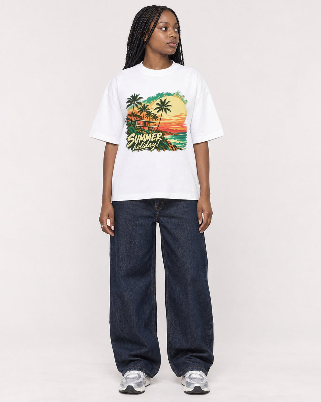 Mockup Boxy Heavyweight Tee White female full-body 04