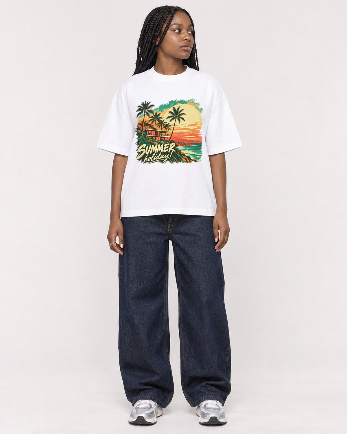 Mockup Boxy Heavyweight Tee White female full-body 04