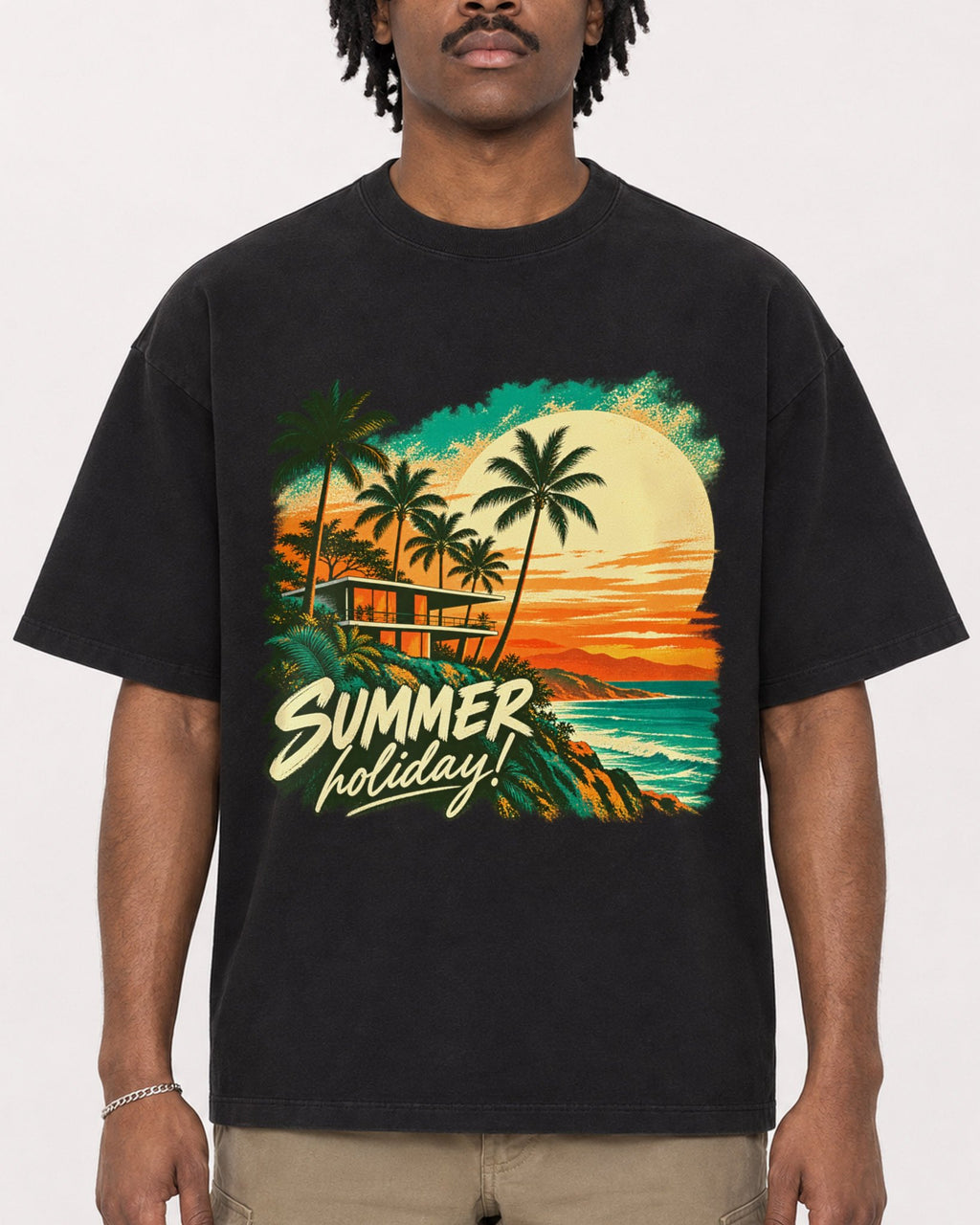 Mockup Boxy Heavyweight Tee Black male close-up 04