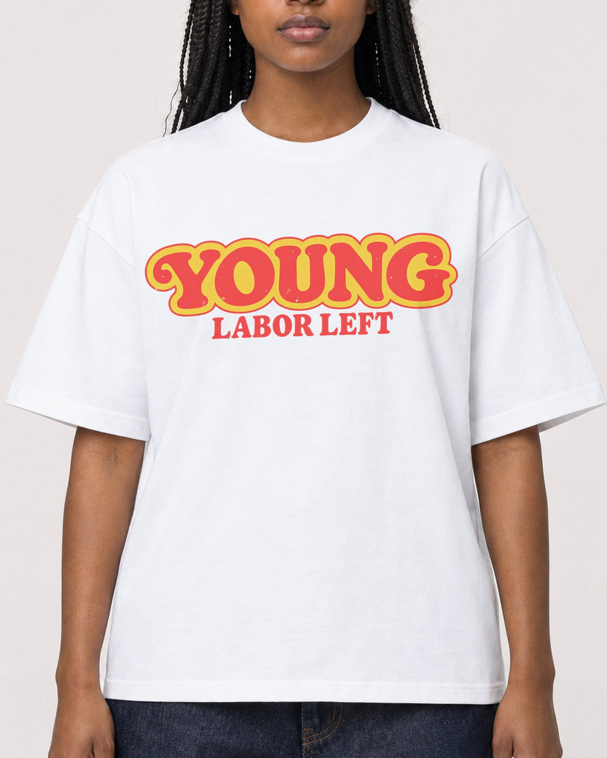 Mockup Boxy Heavyweight Tee White female close-up 04
