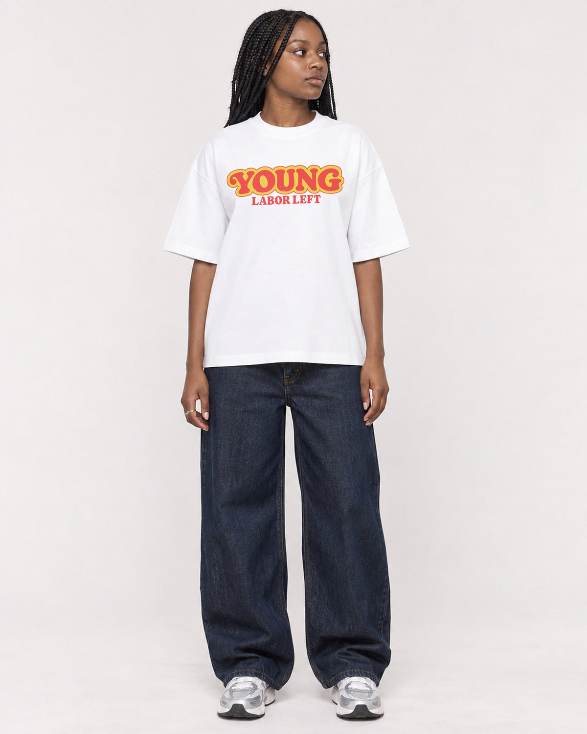Mockup Boxy Heavyweight Tee White female full-body 04
