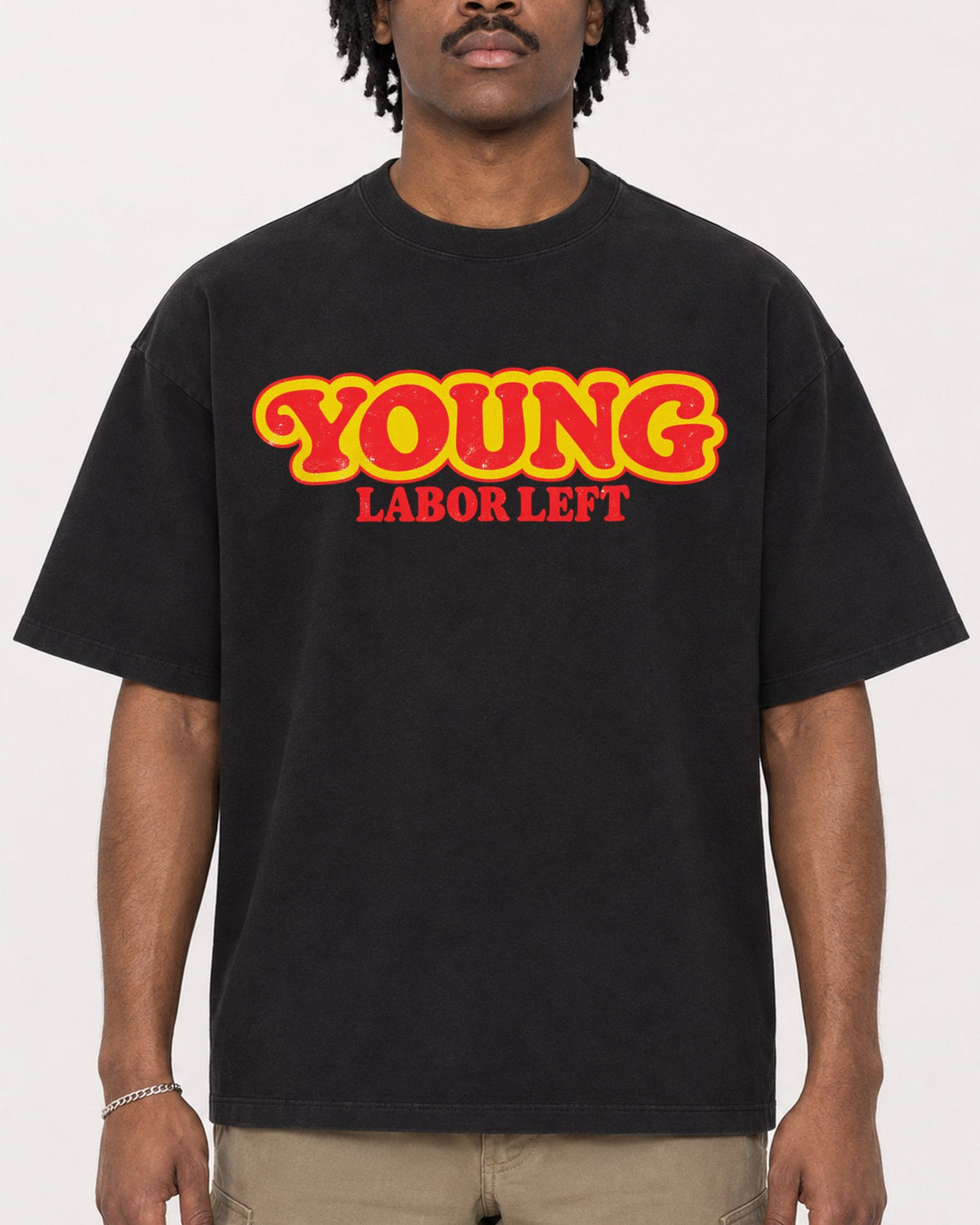 Mockup Boxy Heavyweight Tee Black male close-up 04