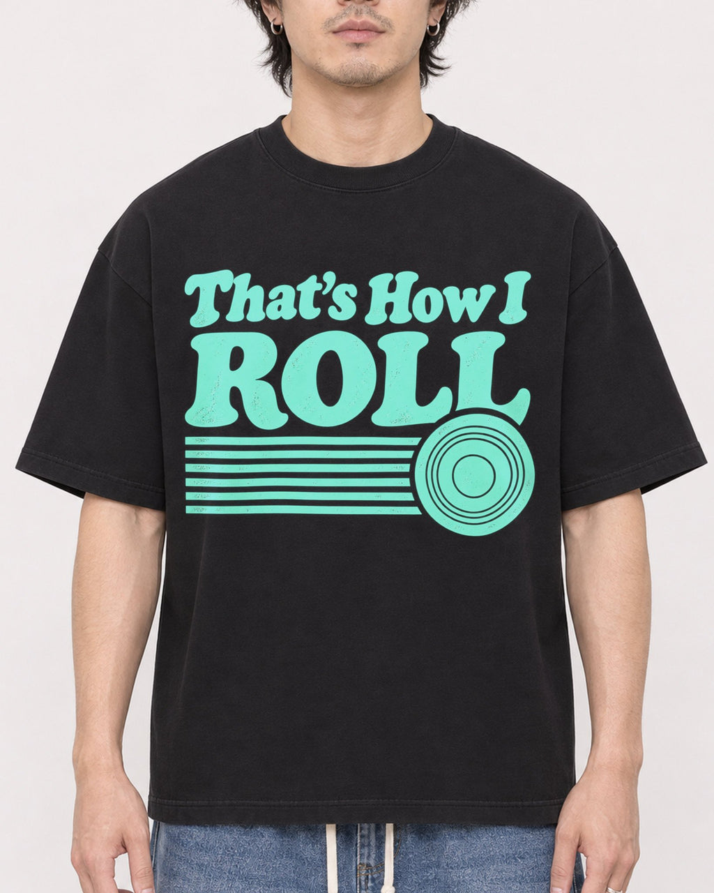 Mockup Boxy Heavyweight Tee Black male close-up 03