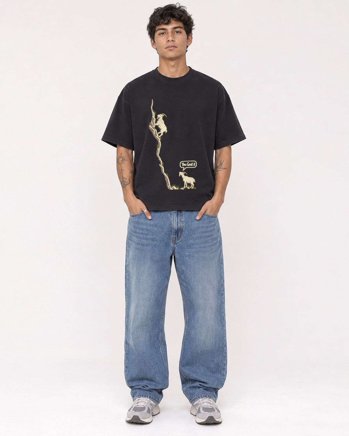 Mockup Boxy Heavyweight Tee Black male full-body 06