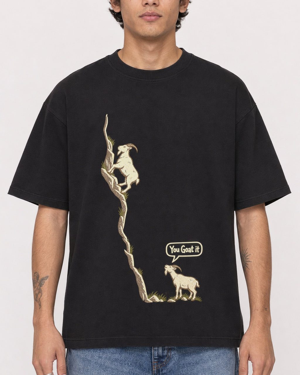 Mockup Boxy Heavyweight Tee Black male close-up 06