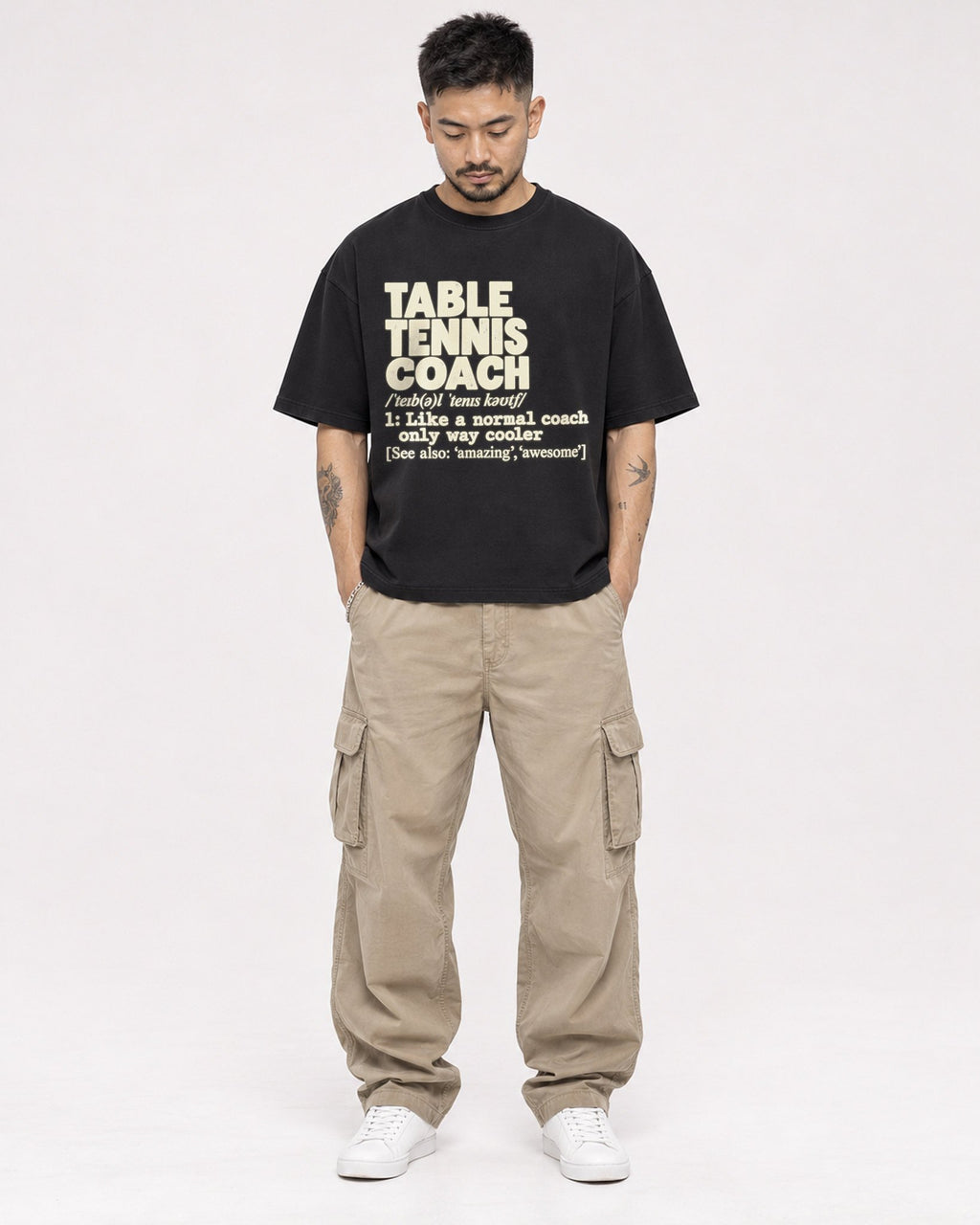 Mockup Boxy Heavyweight Tee Black male full-body 12