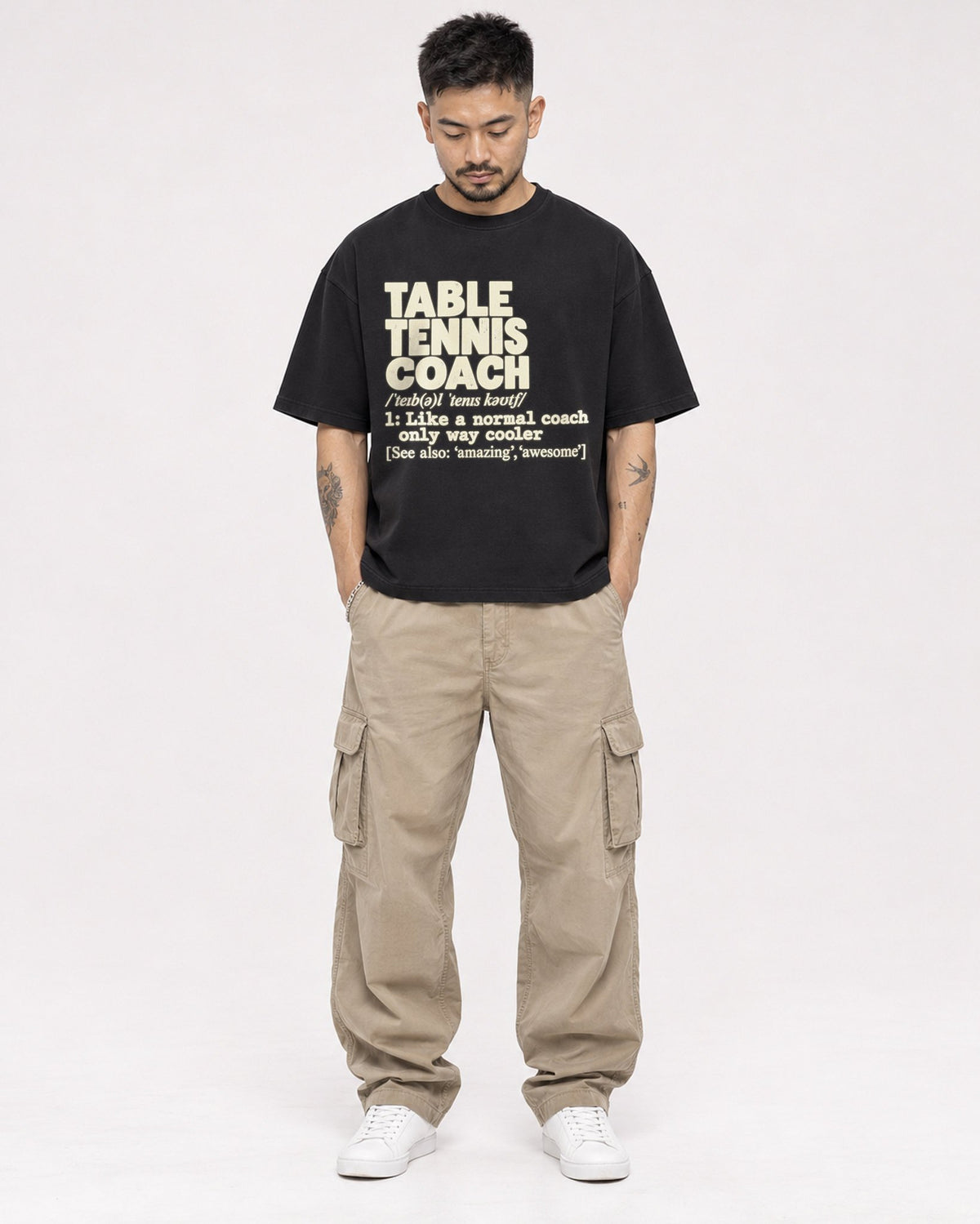 Mockup Boxy Heavyweight Tee Black male full-body 12