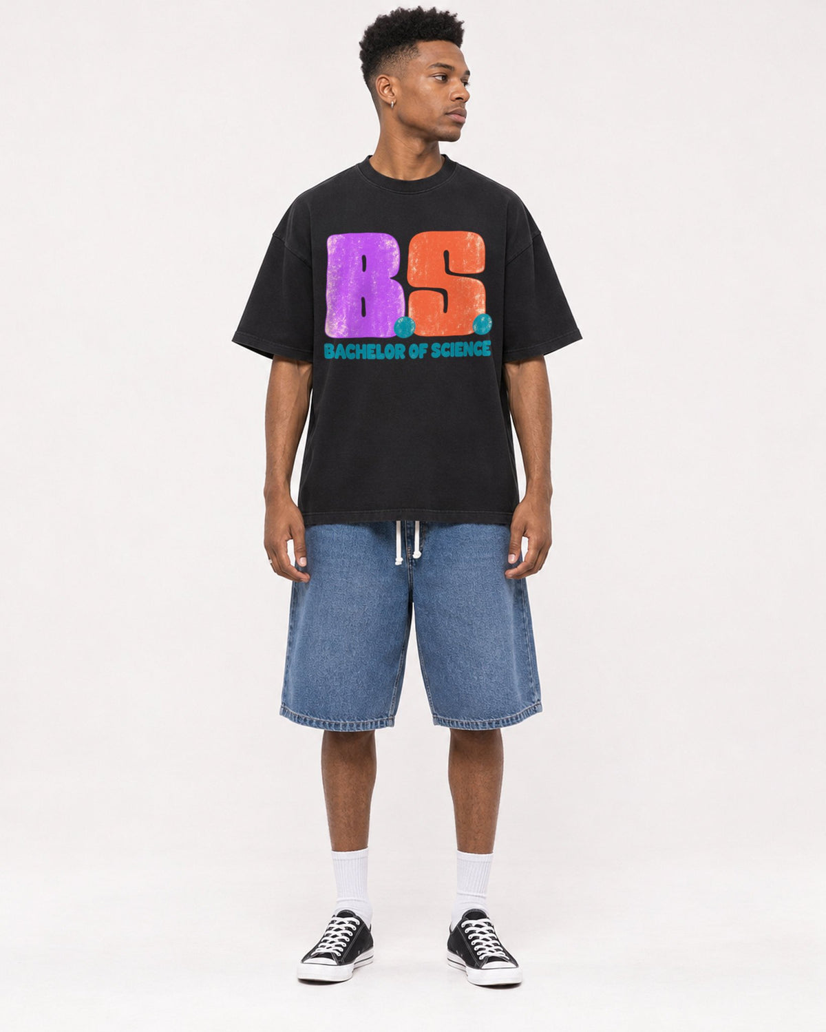 Mockup Boxy Heavyweight Tee Black male full-body 15