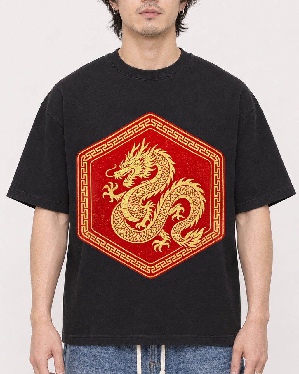 Mockup Boxy Heavyweight Tee Black male close-up 03