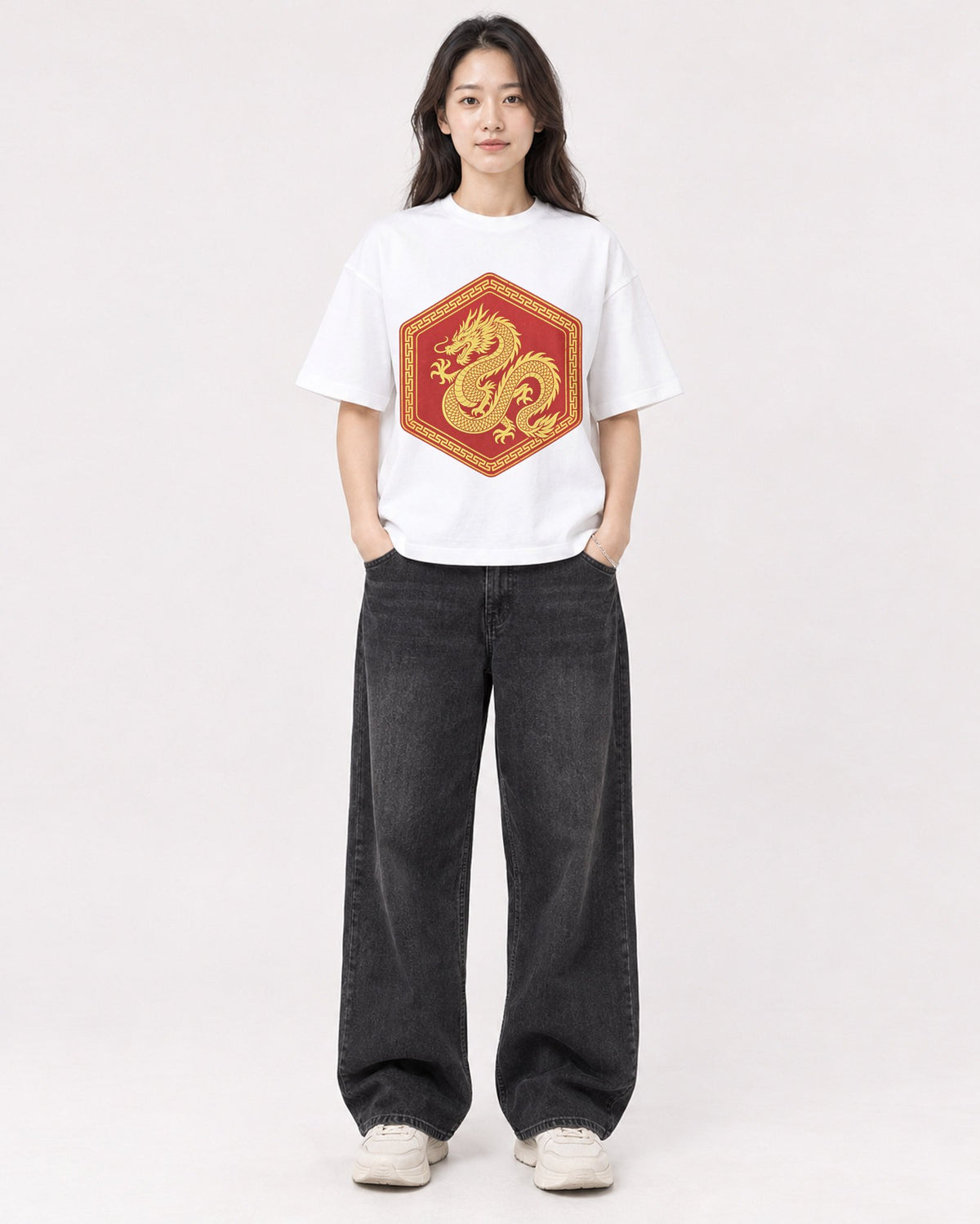 Mockup Boxy Heavyweight Tee White female full-body 03