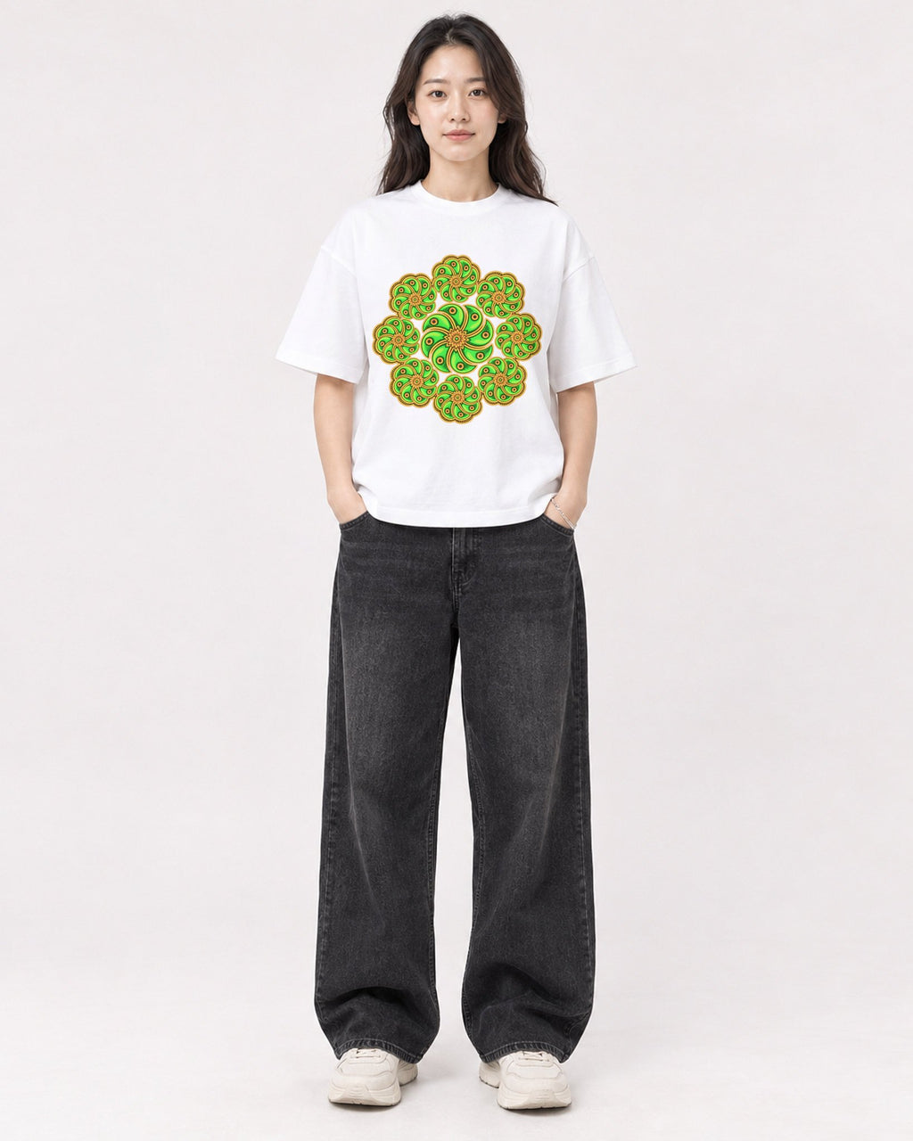 Mockup Boxy Heavyweight Tee White female full-body 03