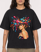 Mockup Boxy Heavyweight Tee Black female close-up 06