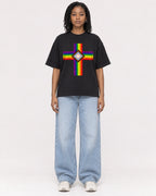 Mockup Boxy Heavyweight Tee Black female full-body 15