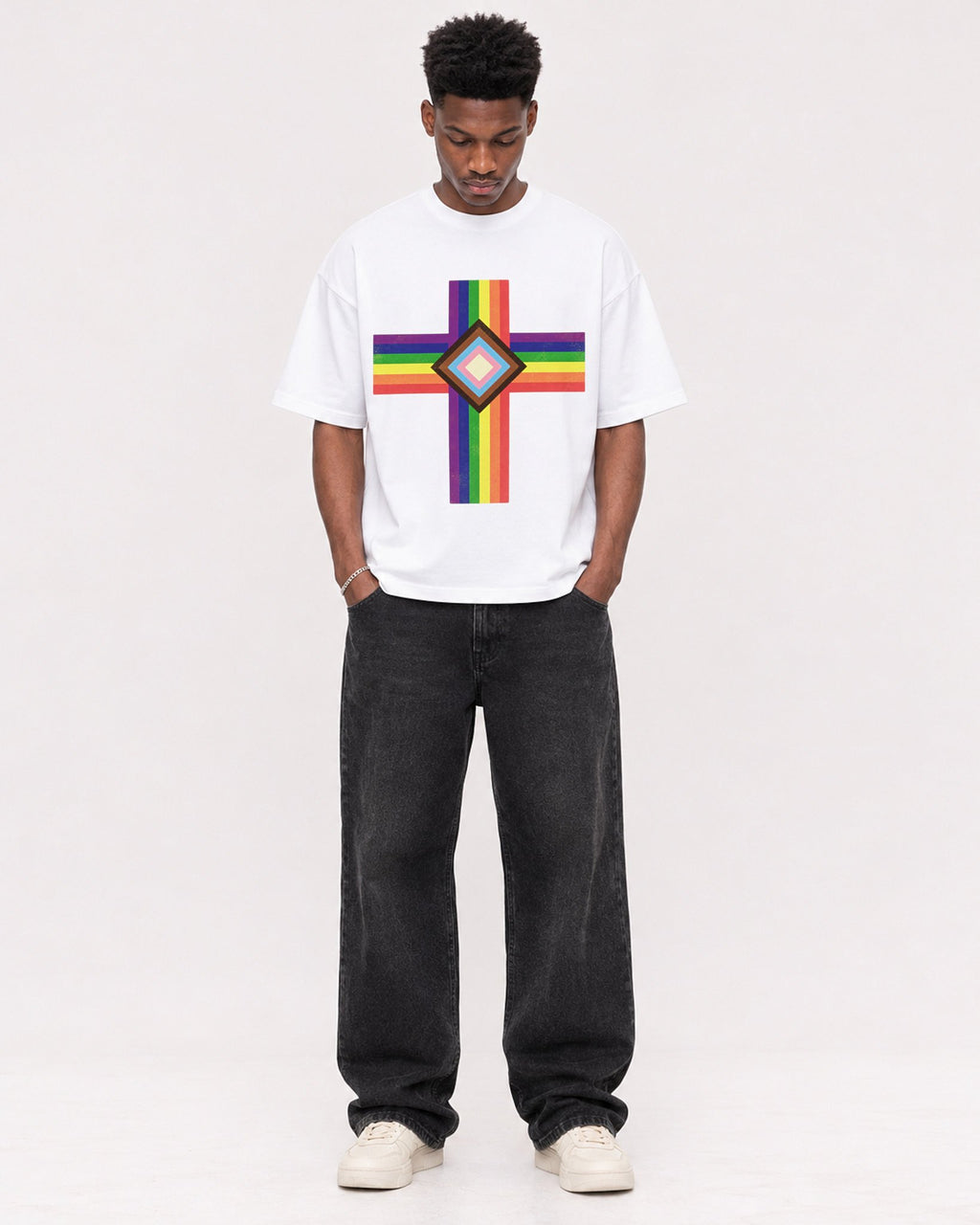 Mockup Boxy Heavyweight Tee White male full-body 15