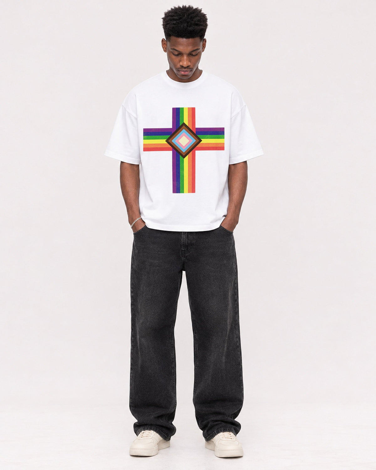 Mockup Boxy Heavyweight Tee White male full-body 15
