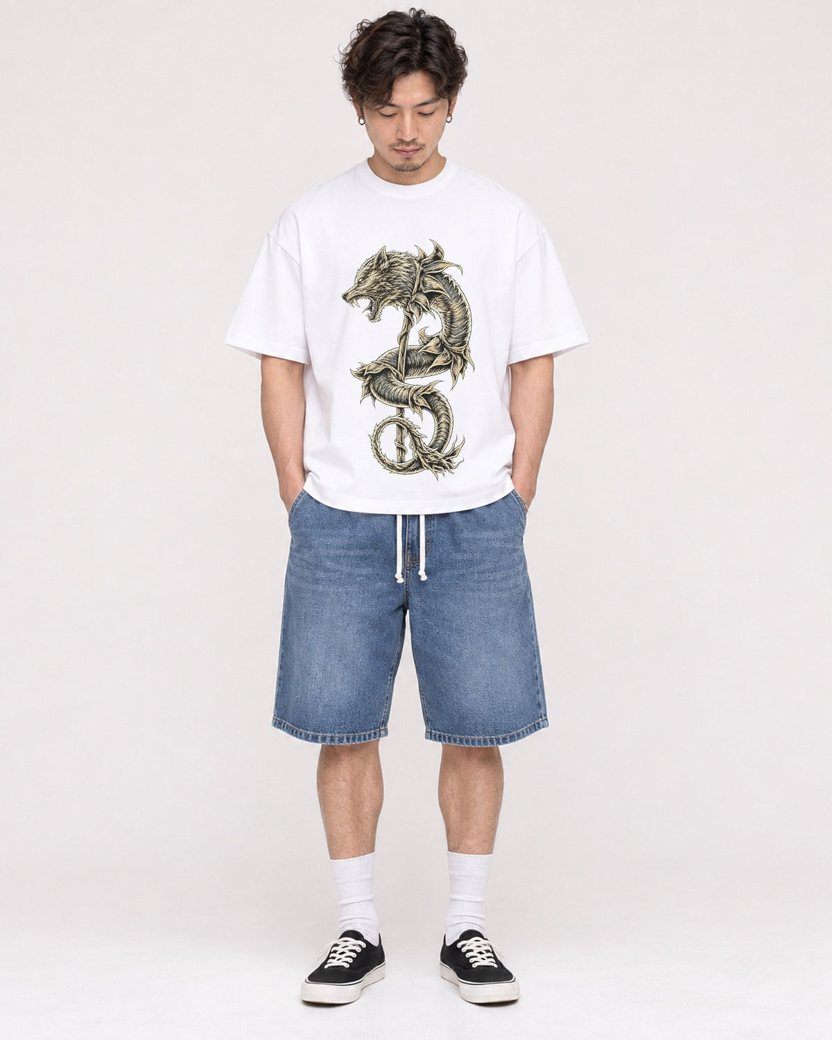 Mockup Boxy Heavyweight Tee White male full-body 03