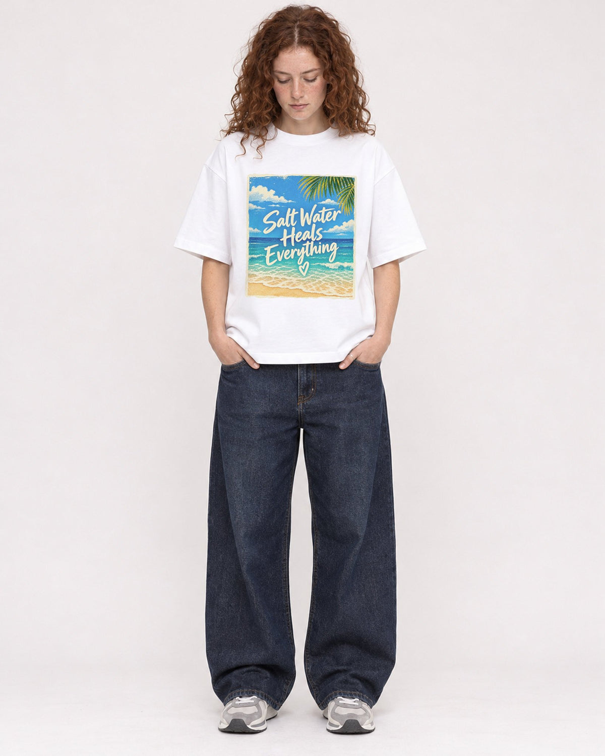 Mockup Boxy Heavyweight Tee White female full-body 09