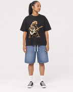 Mockup Boxy Heavyweight Tee Black female full-body 25