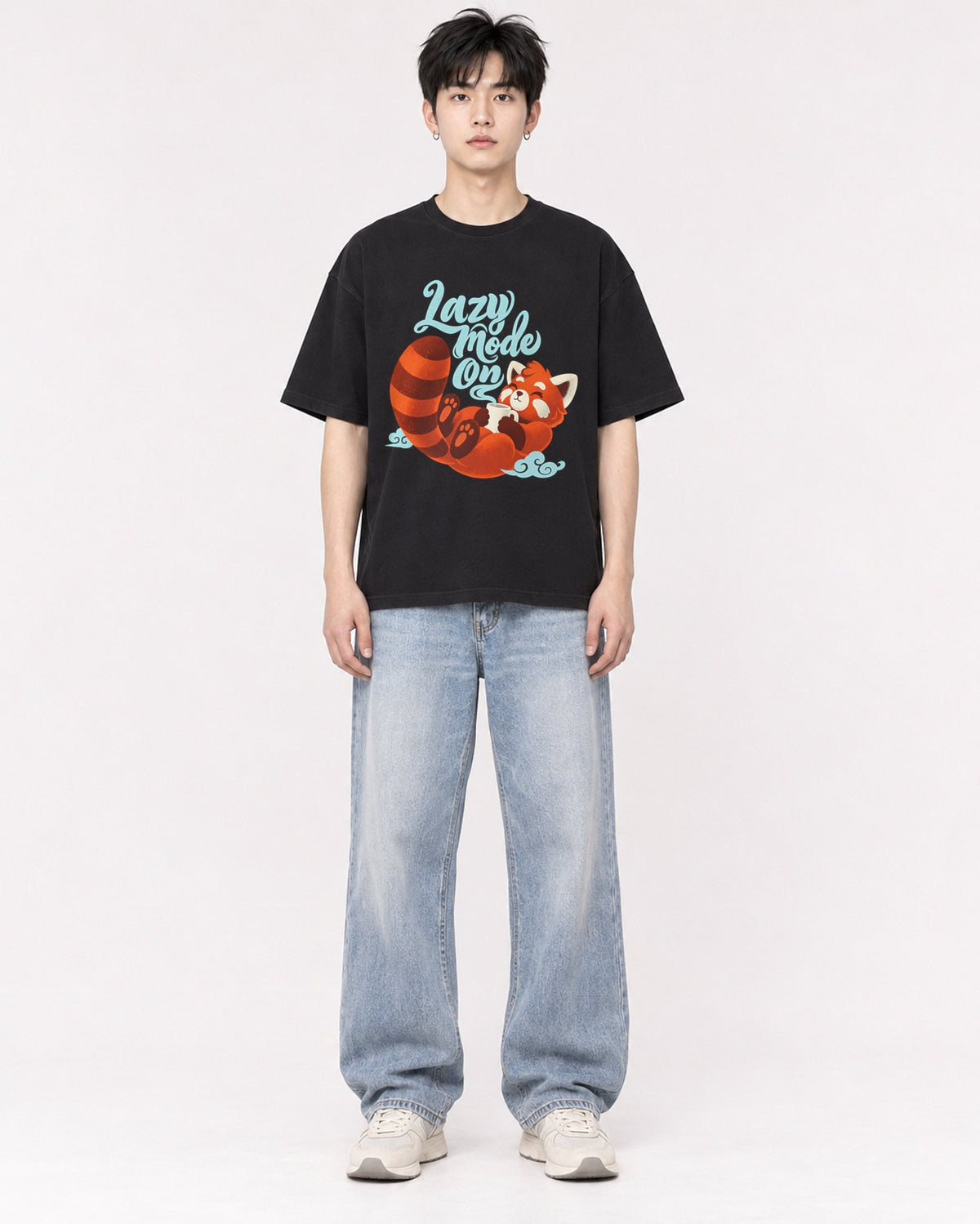 Mockup Boxy Heavyweight Tee Black male full-body 01