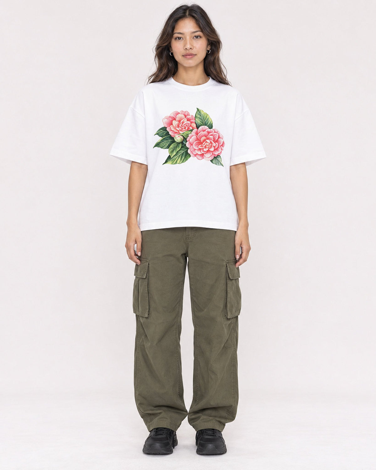 Mockup Boxy Heavyweight Tee White female full-body 02