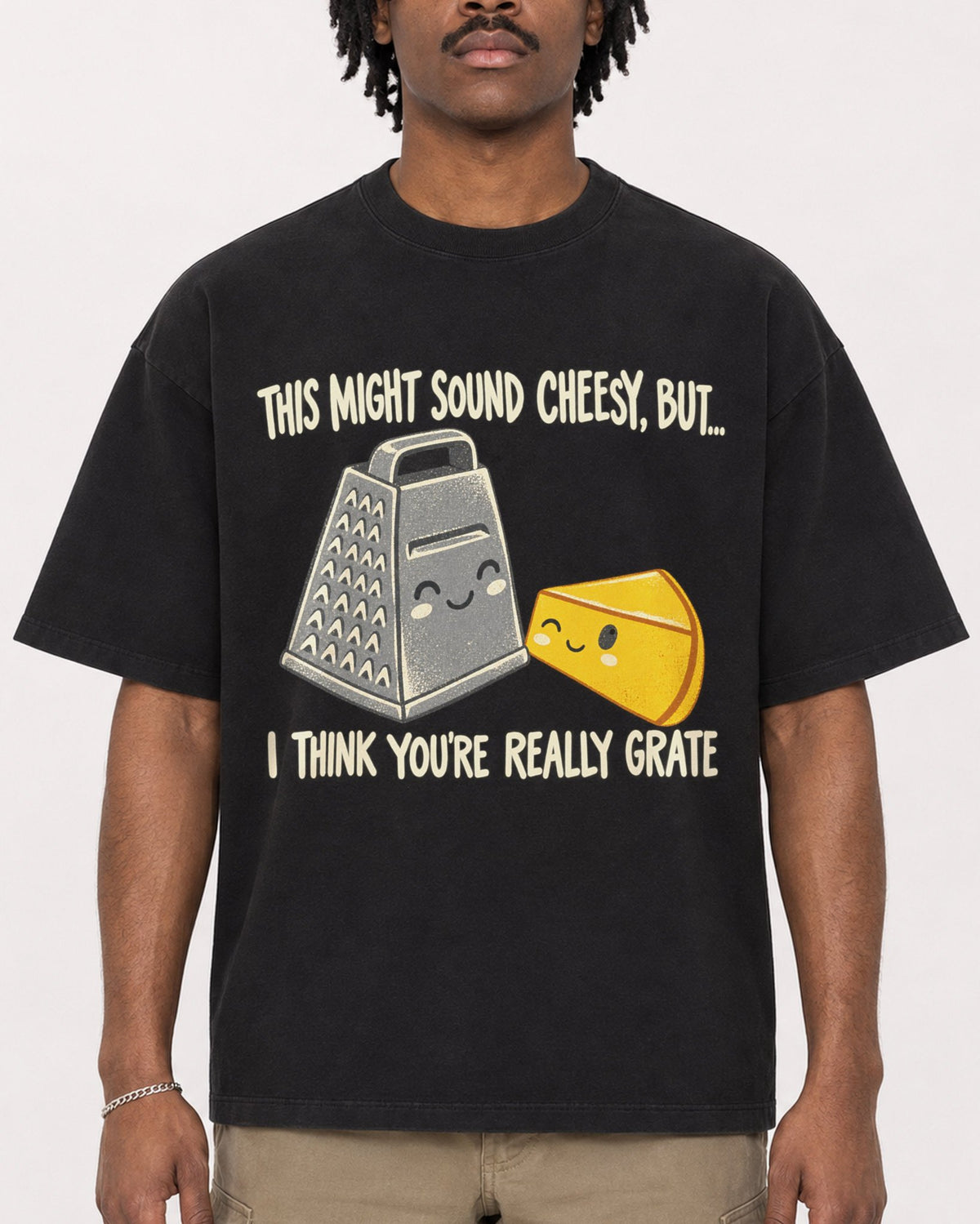 Mockup Boxy Heavyweight Tee Black male close-up 04