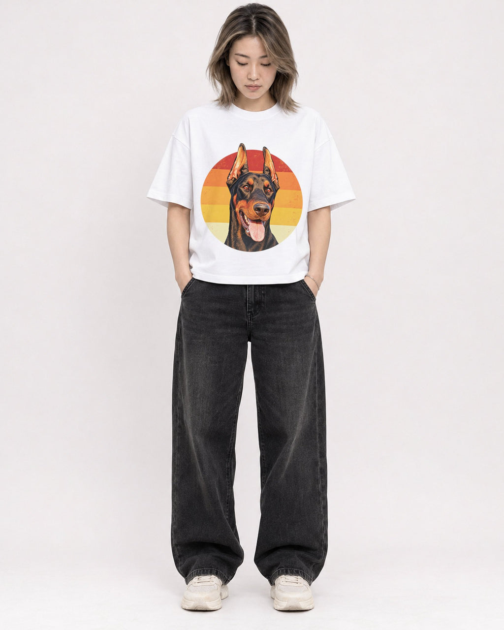 Mockup Boxy Heavyweight Tee White female full-body 33