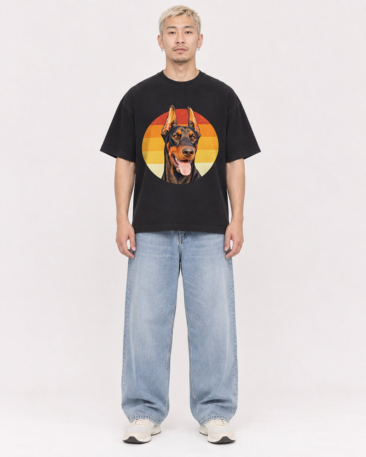 Mockup Boxy Heavyweight Tee Black male full-body 33