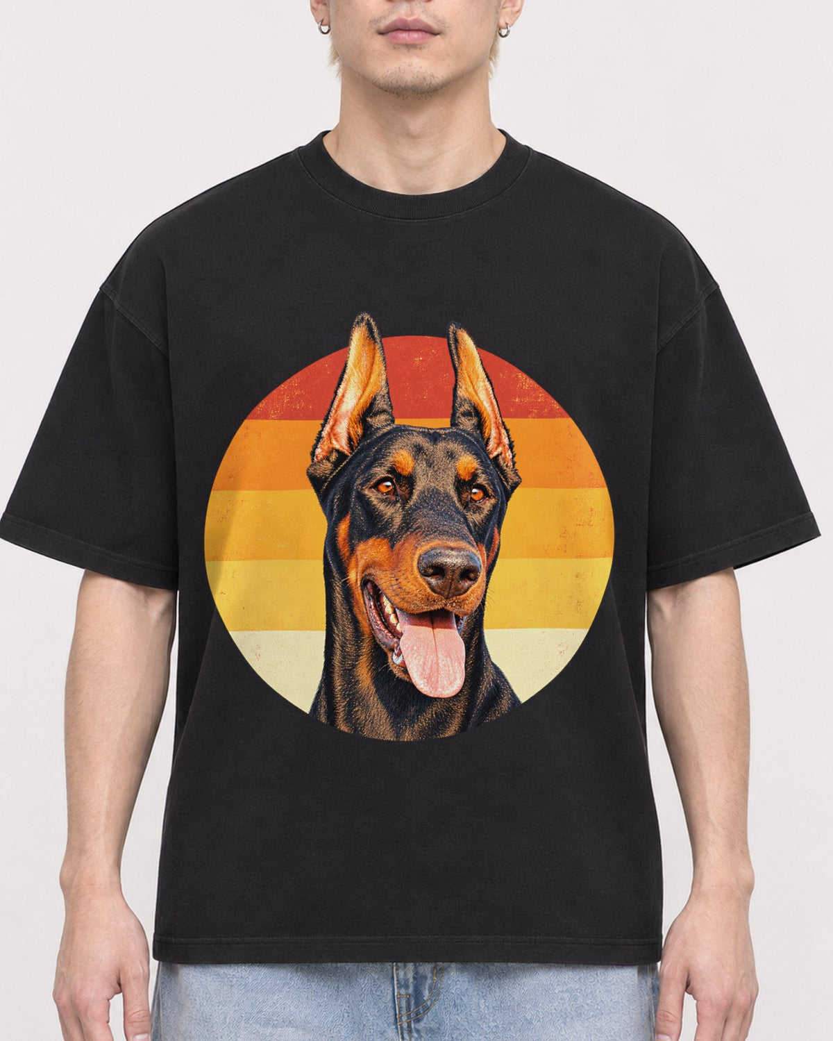 Mockup Boxy Heavyweight Tee Black male close-up 33