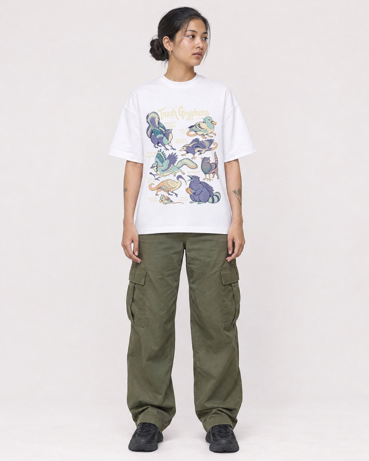 Mockup Boxy Heavyweight Tee White female full-body 12