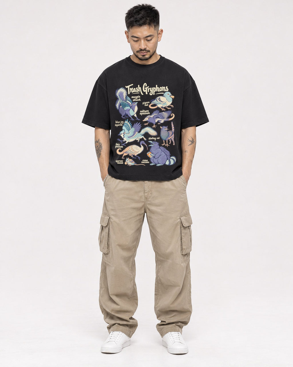 Mockup Boxy Heavyweight Tee Black male full-body 12