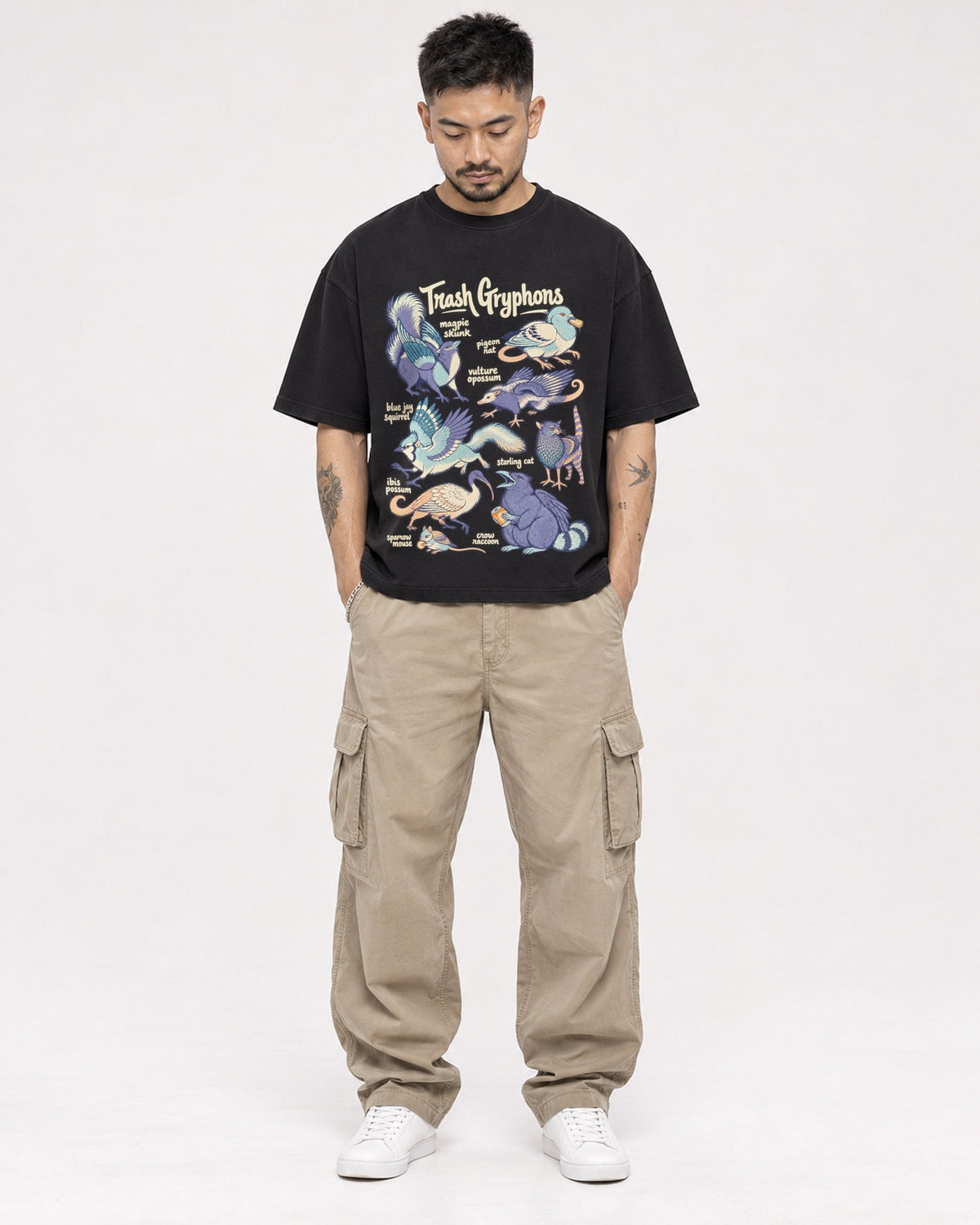 Mockup Boxy Heavyweight Tee Black male full-body 12